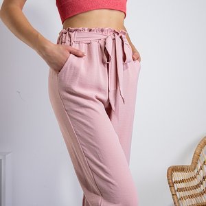 Pantaloni roz pentru femei cu talie adunată - Îmbrăcăminte
