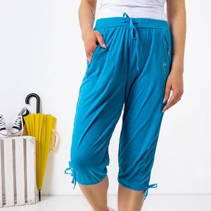 Pantaloni scurți de culoare albastră pentru femei cu buzunare PLUS SIZE - Îmbrăcăminte