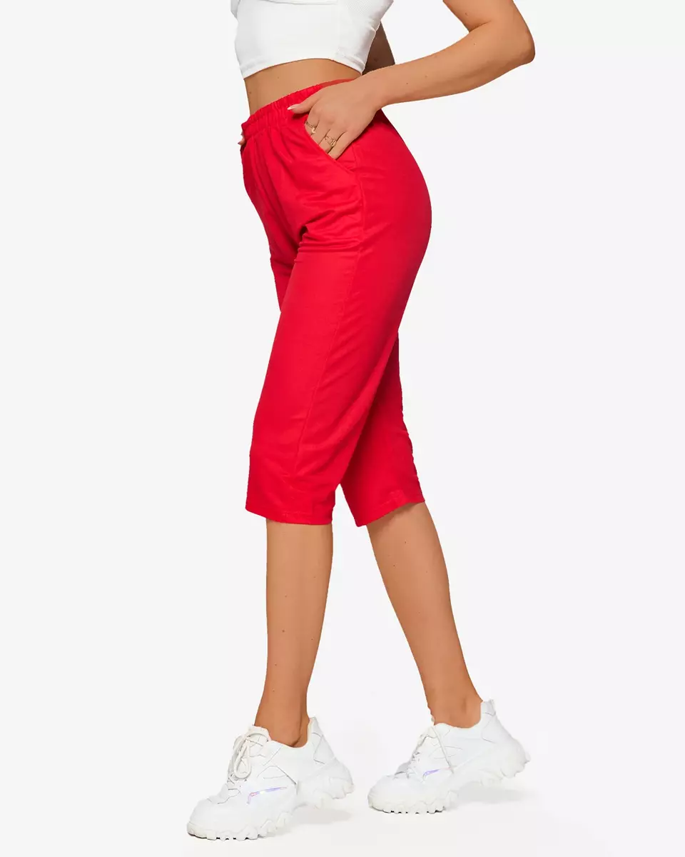 Pantaloni scurți de damă din țesătură cu lungime 3/4 de culoare roșie PLUS SIZE- Îmbrăcăminte