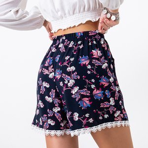 Pantaloni scurți de femei bleumarin florale PLUS SIZE - Îmbrăcăminte