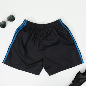Pantaloni scurți de sport negri pentru bărbați cu inserții cobalt - Îmbrăcăminte