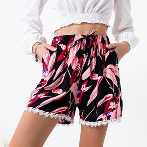 Pantaloni scurți scurți de femei roz cu flori PLUS SIZE - Îmbrăcăminte