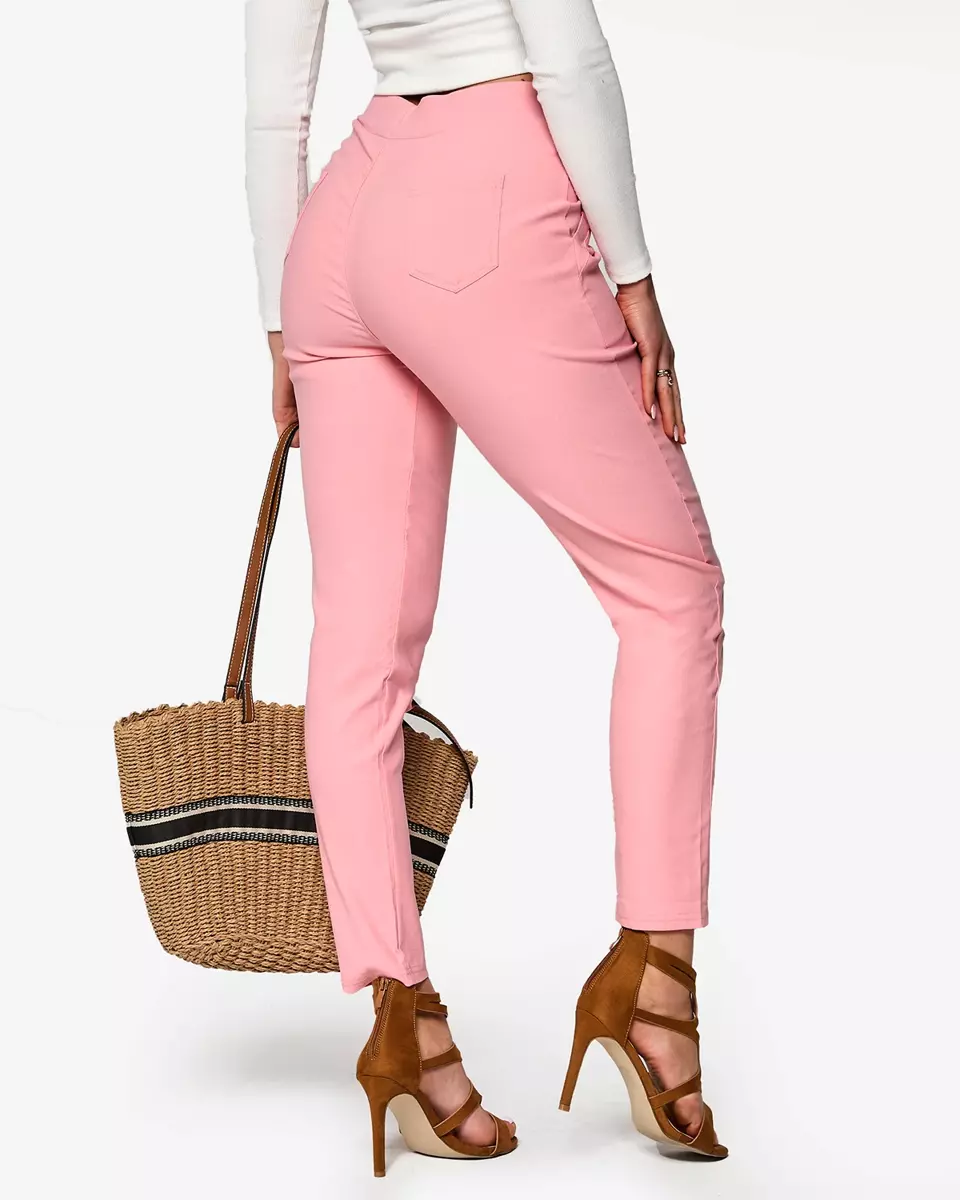 Pantaloni treggings roz pentru femei PLUS SIZE- Îmbrăcăminte