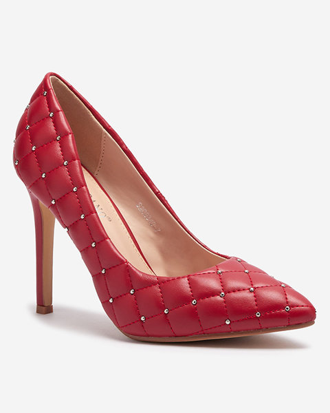 Pantofi cu tocuri înalte matlasate cu nasul în formă de stiletto, de damă, de culoare roșie Mawelo- Footwear