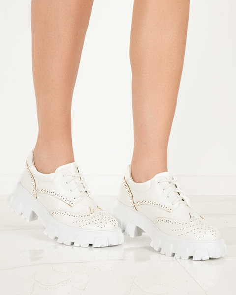 Pantofi de dama albi cu accent ajurat Uneri - Incaltaminte