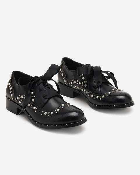 Pantofi de dama negri cu perle Savhirda - Incaltaminte