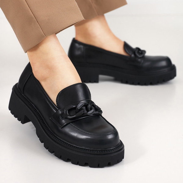 Pantofi de dama negri din piele ecologica cu lant Konera - Incaltaminte
