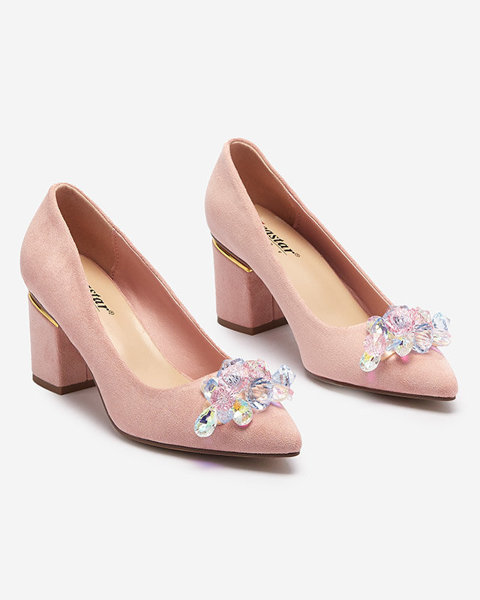 Pantofi de damă roz strălucitor cu cristale colorate Xitas - Încălțăminte