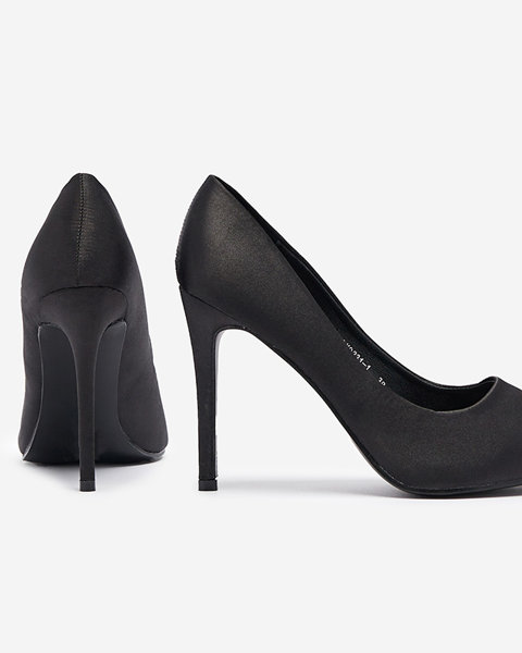 Pantofi negri din satin pentru femei pe un stiletto mai înalt Norija - Încălțăminte