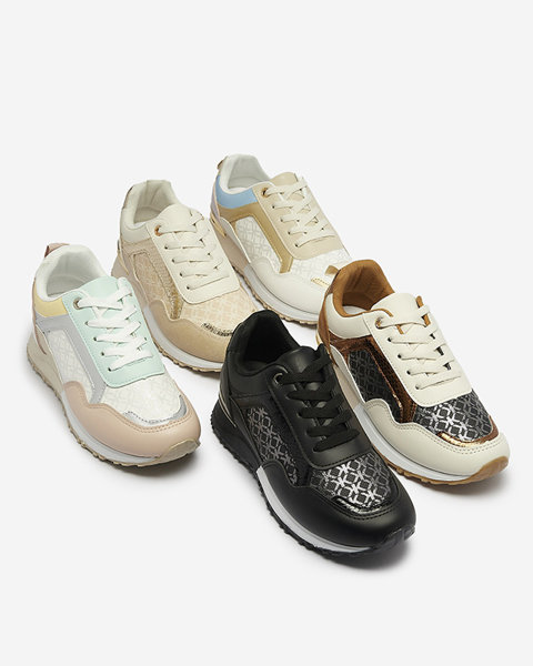 Pantofi sport cu șireturi de damă albi și aurii Mnerio- Footwear