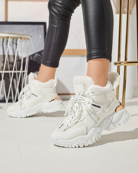 Pantofi sport de damă albi cu blană Sagglo- Footwear