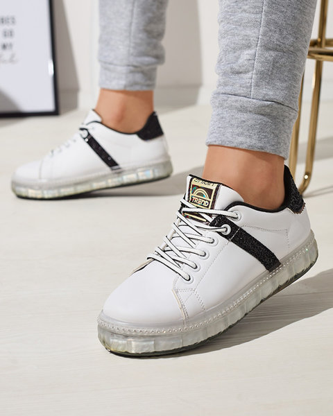 Pantofi sport de damă de culoare albă cu inserții negre Asxa- Footwear