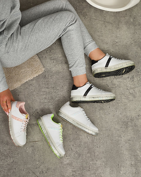 Pantofi sport de damă de culoare albă cu inserții verde neon Asxa- Footwear