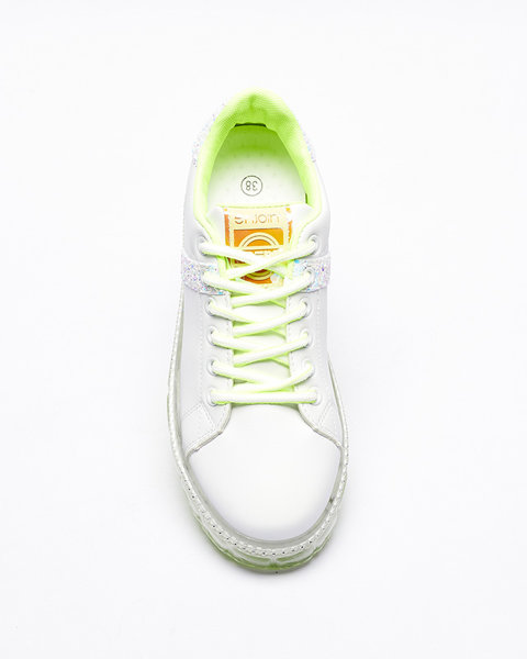 Pantofi sport de damă de culoare albă cu inserții verde neon Asxa- Footwear