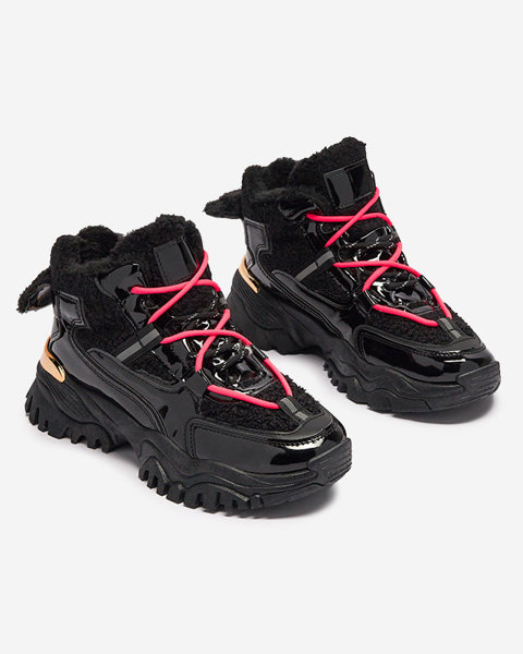 Pantofi sport izolați pentru femei, negri, cu șireturi roz Timose - Încălțăminte