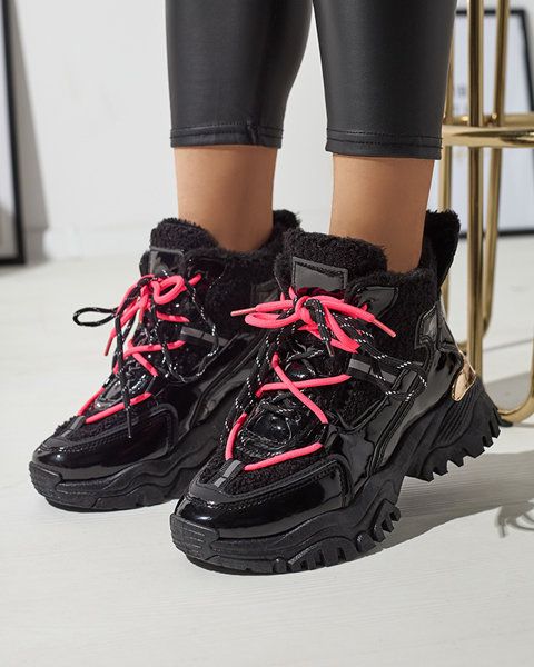 Pantofi sport izolați pentru femei, negri, cu șireturi roz Timose - Încălțăminte
