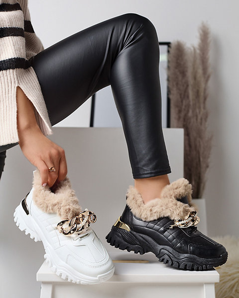 Pantofi sport negri pentru femei cu blana Flixi - Incaltaminte
