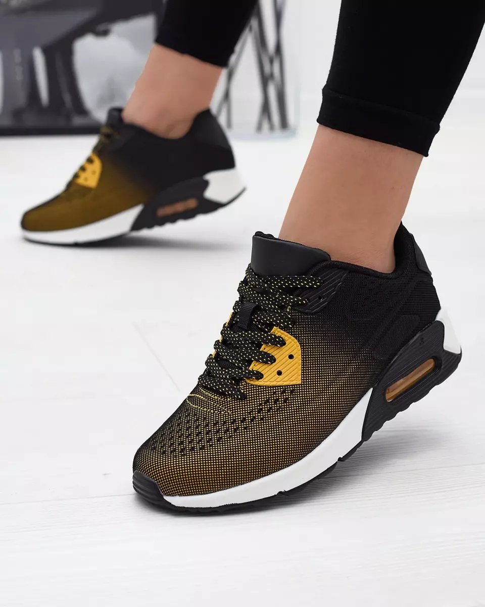 Pantofi sport pentru femei negri cu inserții galbene Letera - Încălțăminte