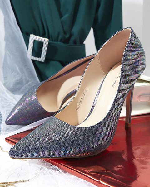 Pantofi stiletto de damă holografici Blue a'la denim a'la denim holografic Soddo- Footwear