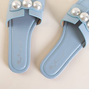 Papuci albastru pentru femei cu perle Teonilla - Încălțăminte