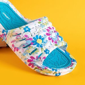 Papuci de cauciuc albastru cu flori Leda - Încălțăminte