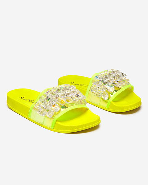 Papuci de cauciuc dama galbeni cu cristale Omisa - Incaltaminte