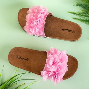 Papuci de dama Alina roz cu flori - Pantofi