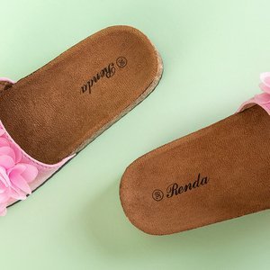 Papuci de dama Alina roz cu flori - Pantofi