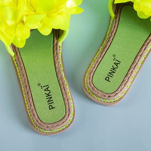 Papuci de damă Etain cu flori de culoare galben neon - încălțăminte