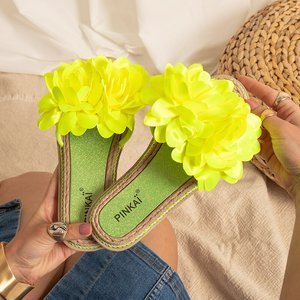 Papuci de damă Etain cu flori de culoare galben neon - încălțăminte