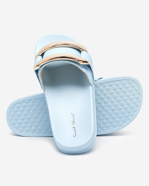 Papuci de dama albastri cu ornament Serina auriu - Incaltaminte