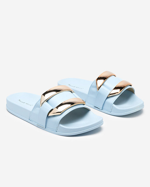 Papuci de dama albastri cu ornament Serina auriu - Incaltaminte