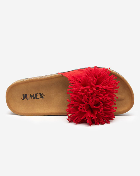 Papuci de damă cu decor din țesătură în roșu Ailli- Încălțăminte