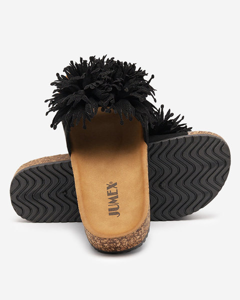 Papuci de damă cu ornament de țesătură în culoarea neagră Ailli- Încălțăminte