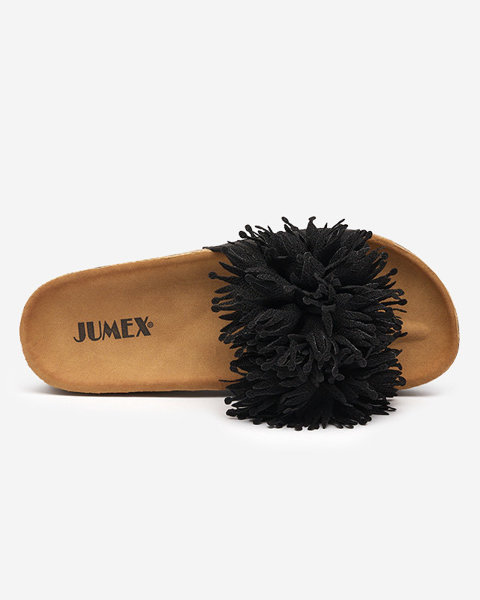 Papuci de damă cu ornament de țesătură în culoarea neagră Ailli- Încălțăminte