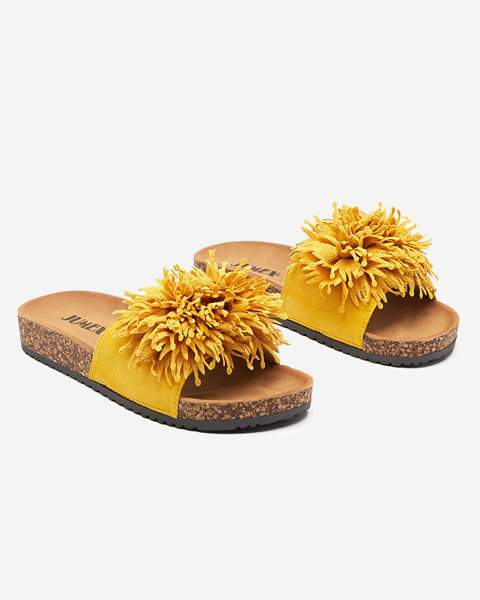 Papuci de damă cu ornament din țesătură de culoare galbenă Ailli- Încălțăminte