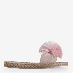 Papuci de damă cu un pompon în culoarea roz deschis Azrail - Încălțăminte