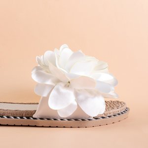 Papuci de damă din piele ecologică albă cu flori Etain - Încălțăminte
