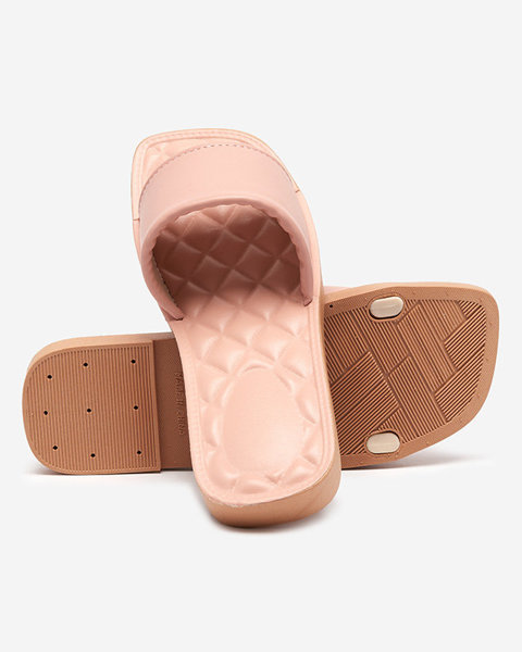 Papuci de damă din piele ecologică roz cu inserție Parekis matlasată - Încălțăminte