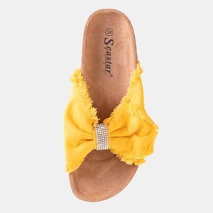 Papuci de damă din țesătură galbenă cu zirconiu cubic Lettica - Încălțăminte