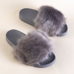 Papuci de damă gri cu blană Danita - Încălțăminte