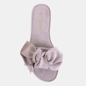 Papuci de damă gri deschis cu arc de Nelesa - Pantofi