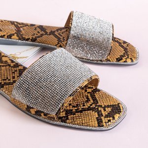 Papuci de damă maro, cu piele de șarpe în relief Oncho - Încălțăminte