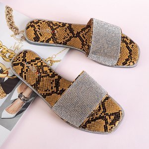 Papuci de damă maro, cu piele de șarpe în relief Oncho - Încălțăminte