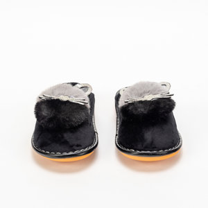 Papuci de dama negri cu pisoiul lui Milonu - Incaltaminte