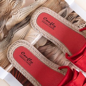 Papuci de damă roșii cu fundă Foas - Încălțăminte