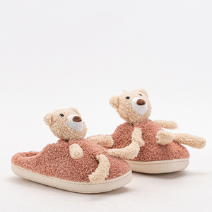 Papuci de damă roz cu ursuleț - Pantofi