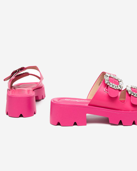 Papuci de dama roz inchis cu ornamente zircon Sadoh- Incaltaminte