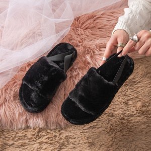 Papuci negri de blană pentru femei Fornaxa - Încălțăminte