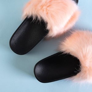 Papuci pentru femei roz deschis cu blană Lorina - Încălțăminte